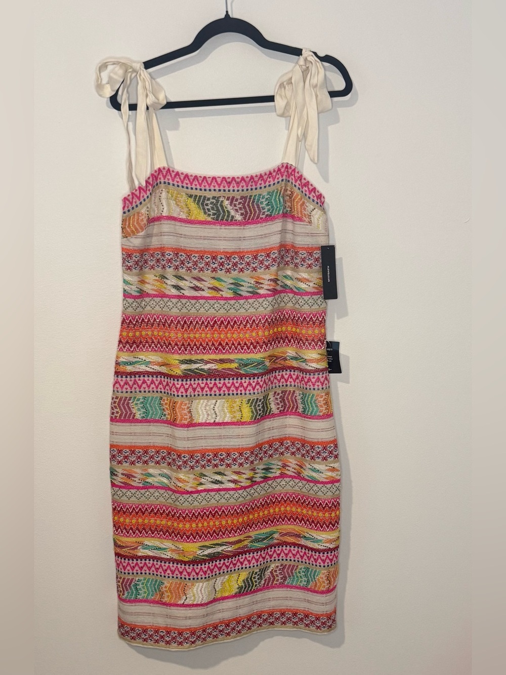 NWT Lulus Embroidered Midi Dress Medium Tie Shoulder Colorful Boho Beaded